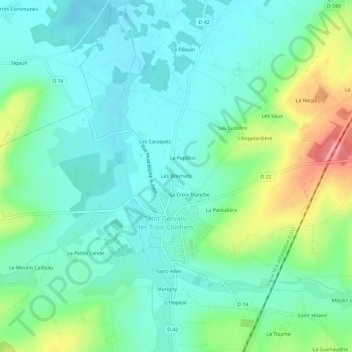 Les Brechets地形图、海拔、地势