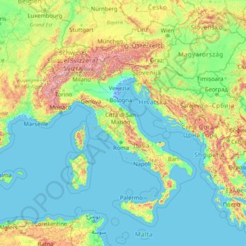 Italy地形图、海拔、地势