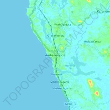 Ambalangoda地形图、海拔、地势