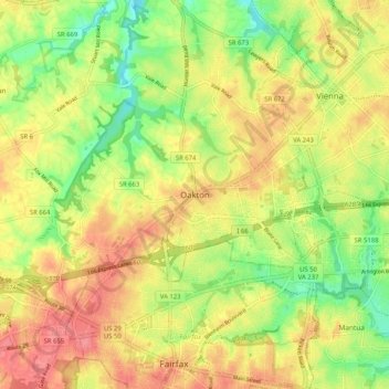 Oakton地形图、海拔、地势