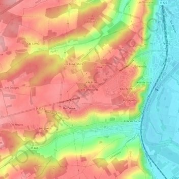 Les Croissants地形图、海拔、地势