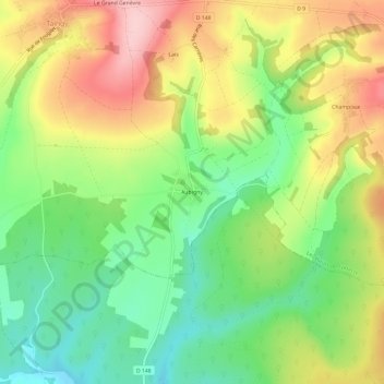 Aubigny地形图、海拔、地势