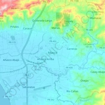 Añasco地形图、海拔、地势