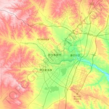 鄂尔多斯市地形图、海拔、地势