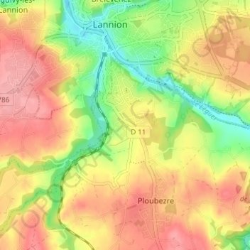 Kerzevean地形图、海拔、地势