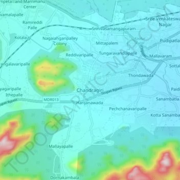 Chandragiri地形图、海拔、地势