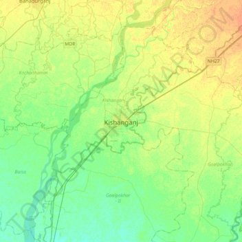 Kishanganj地形图、海拔、地势