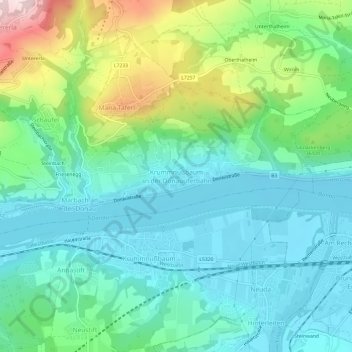 Krummnußbaum an der Donauuferbahn地形图、海拔、地势
