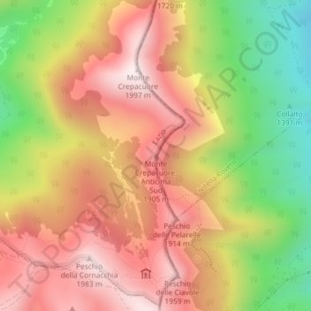 Monte Crepacuore, Anticima Sud地形图、海拔、地势