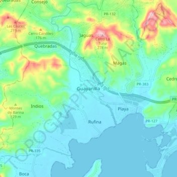 Guayanilla地形图、海拔、地势