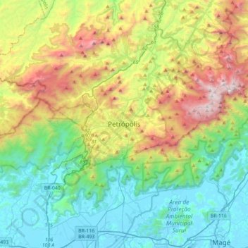 Petrópolis地形图、海拔、地势
