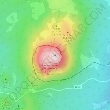 Puy de Dôme地形图、海拔、地势