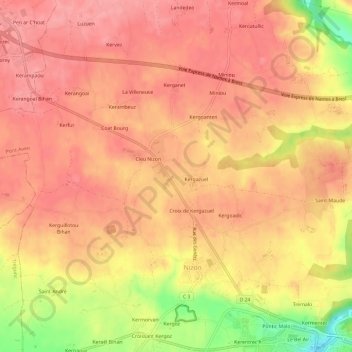 Kergazuel地形图、海拔、地势