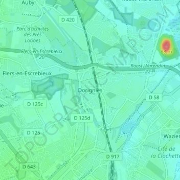 Dorignies地形图、海拔、地势
