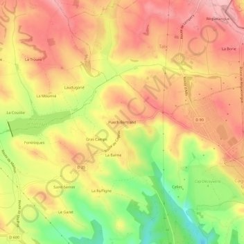 Puech Bertrand地形图、海拔、地势