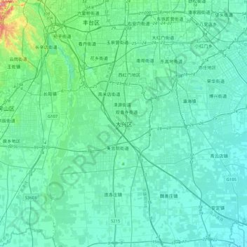 Daxing地形图、海拔、地势