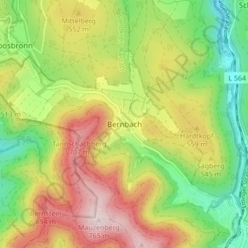 Bernbach地形图、海拔、地势