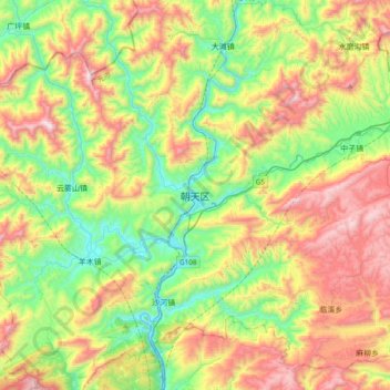 朝天区地形图、海拔、地势