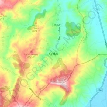 Caldas地形图、海拔、地势