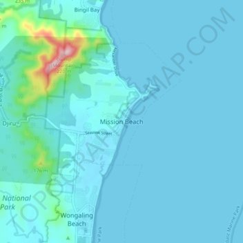 Mission Beach地形图、海拔、地势