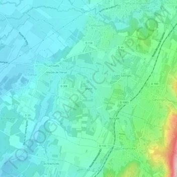 Beyne地形图、海拔、地势