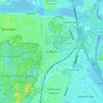 Driehuis地形图、海拔、地势