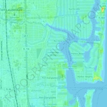 Lauderdale Harbors地形图、海拔、地势