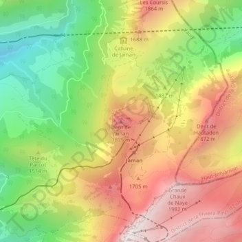 Dent de Jaman地形图、海拔、地势
