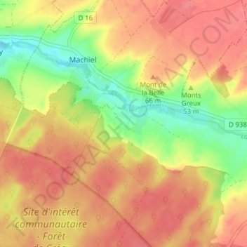 Caumartin地形图、海拔、地势