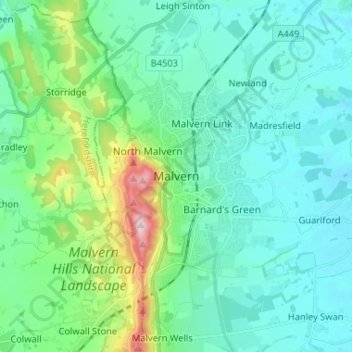 Malvern地形图、海拔、地势