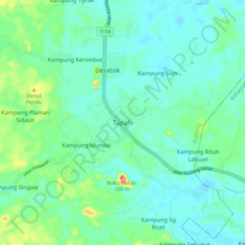Tapah地形图、海拔、地势