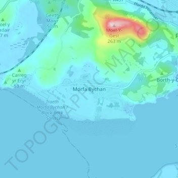 Morfa Bychan地形图、海拔、地势