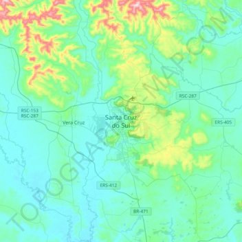 Santa Cruz do Sul地形图、海拔、地势