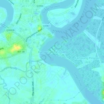 Kampung Muhibbah地形图、海拔、地势
