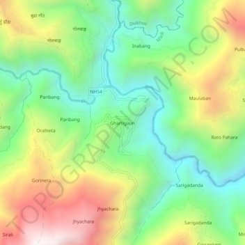 Ghartigaun地形图、海拔、地势