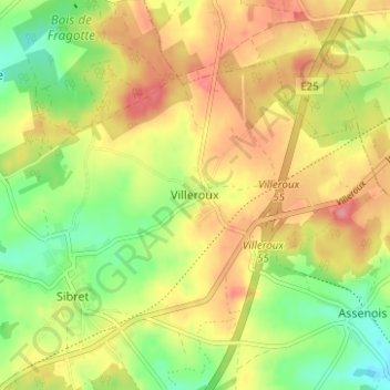 Villeroux地形图、海拔、地势