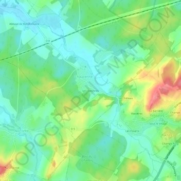 Les Varennes地形图、海拔、地势