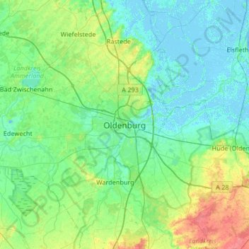 Oldenburg地形图、海拔、地势