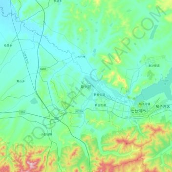 新兴区地形图、海拔、地势