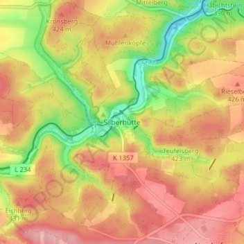 Silberhütte地形图、海拔、地势