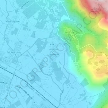 Monticchio地形图、海拔、地势