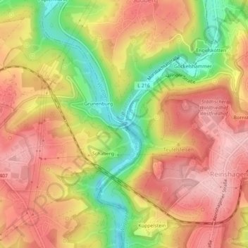 Müngsten地形图、海拔、地势