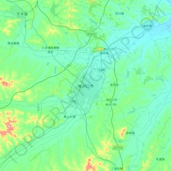 梅河口市地形图、海拔、地势