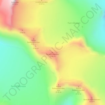 Bukkeholstindan地形图、海拔、地势