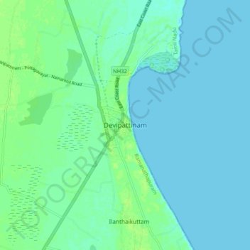 Devipattinam地形图、海拔、地势