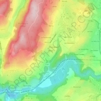 Pessey地形图、海拔、地势
