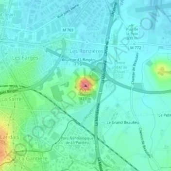 Puy de Crouël地形图、海拔、地势