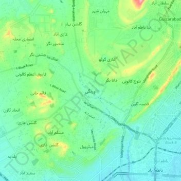 Orangi地形图、海拔、地势