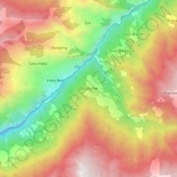 Dhunche地形图、海拔、地势