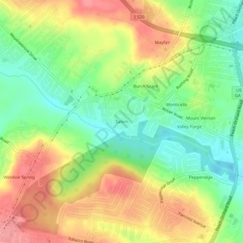 Salem地形图、海拔、地势